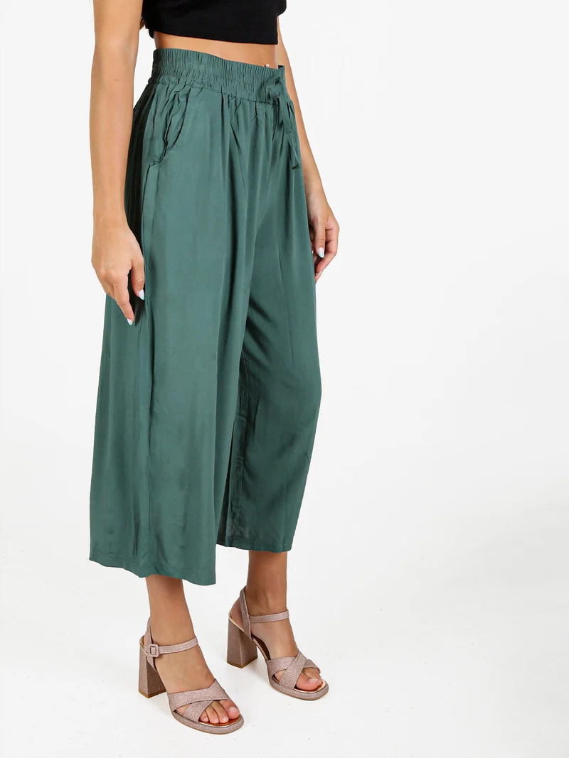 Pantaloni cropped donna a gamba larga in cotone - verde