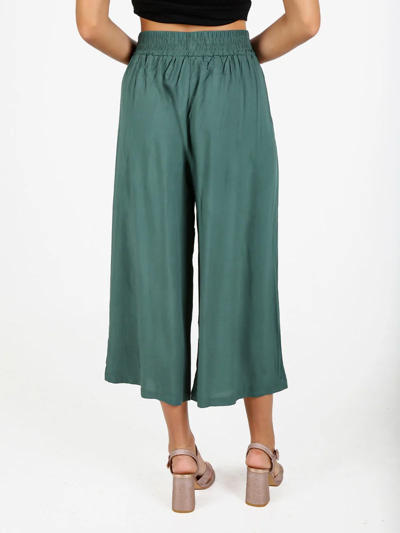 Pantaloni cropped donna a gamba larga in cotone - verde