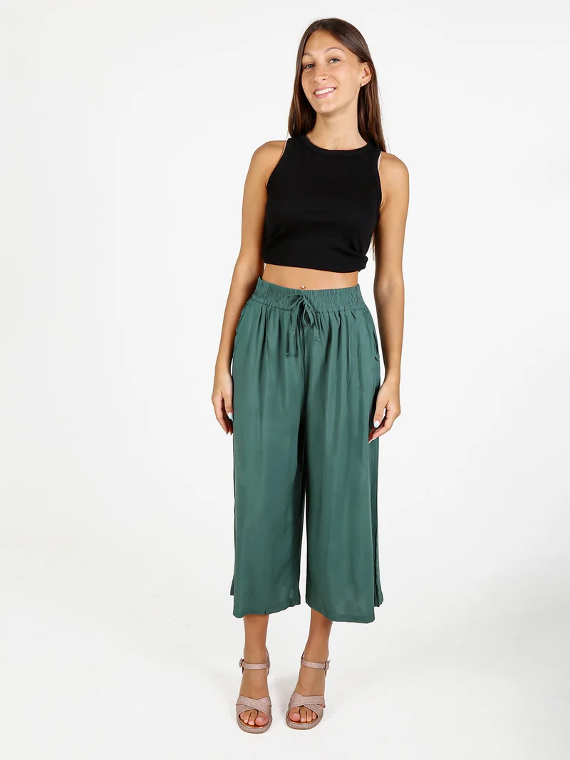Pantaloni cropped donna a gamba larga in cotone - verde