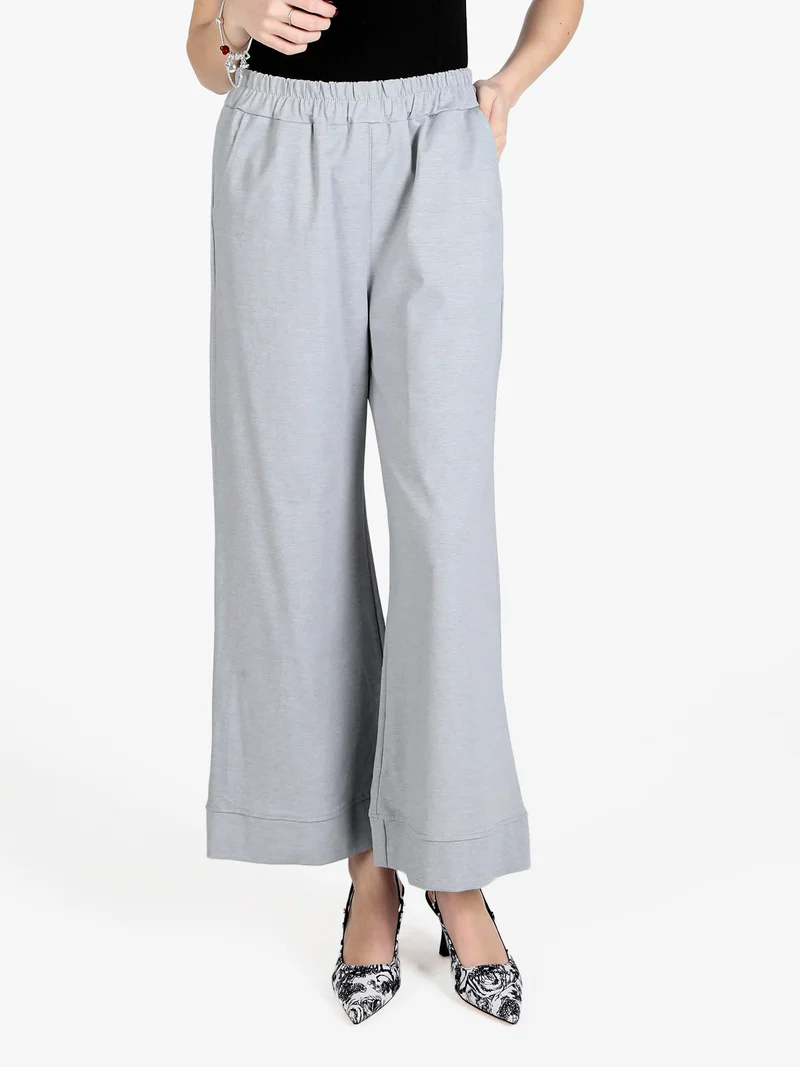 Pantaloni donna a vita alta e gamba larga - grigio