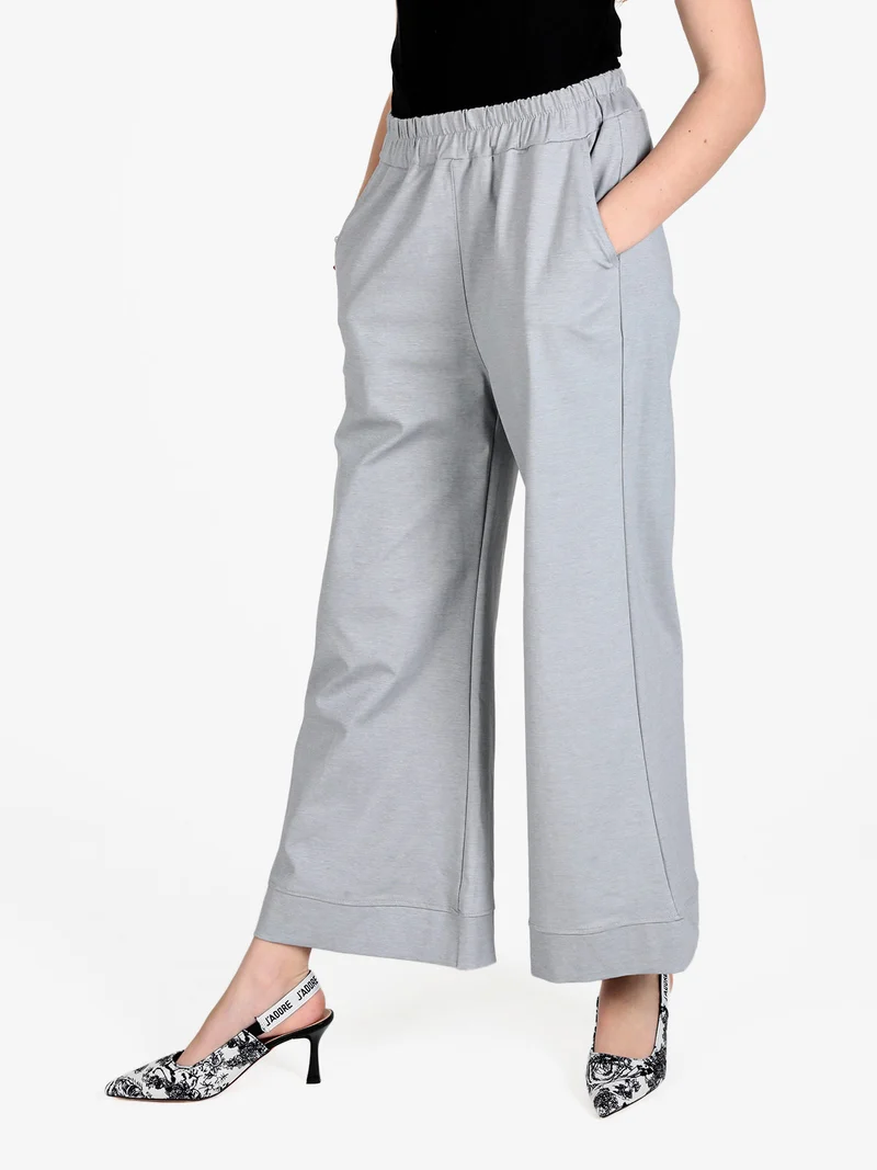Pantaloni donna a vita alta e gamba larga - grigio