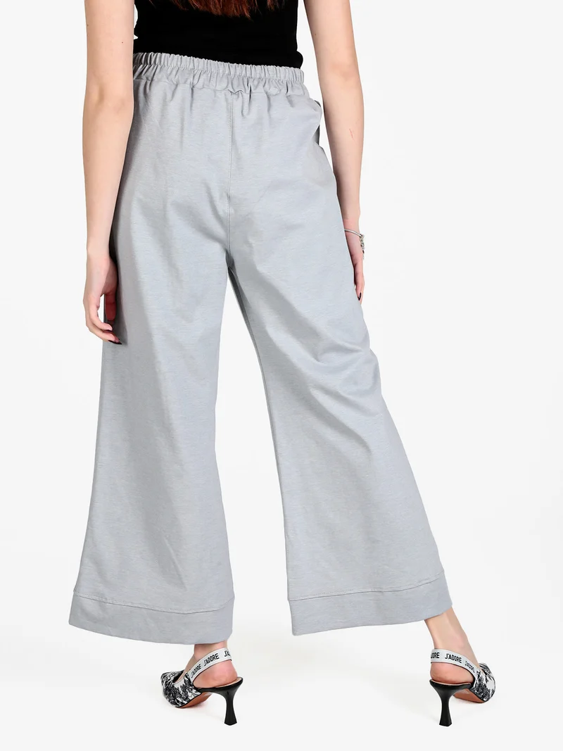 Pantaloni donna a vita alta e gamba larga - grigio