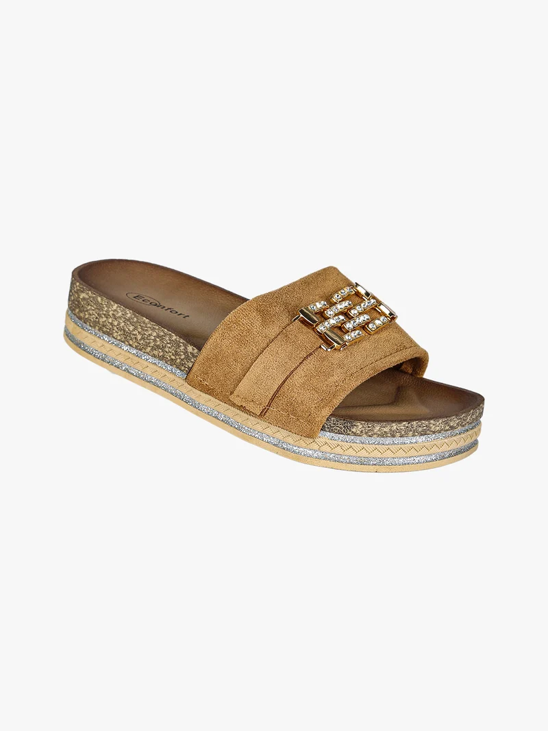 Ciabatte donna gioiello con strass e platform - cammello