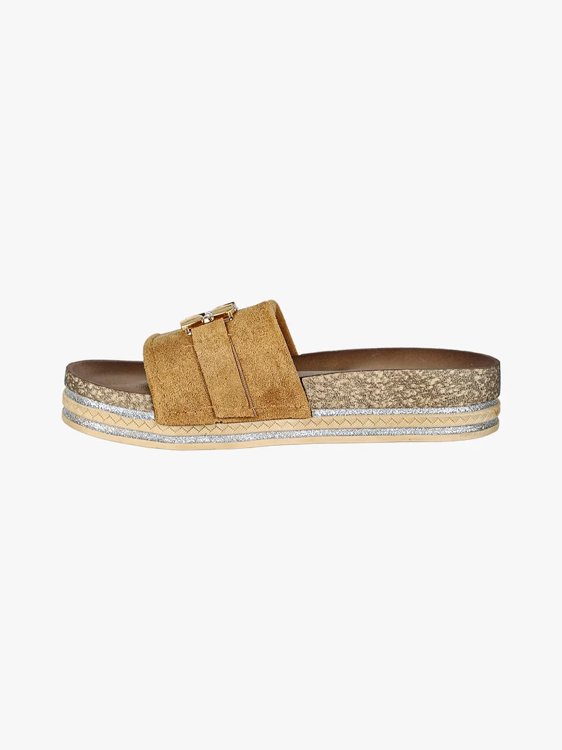 Ciabatte donna gioiello con strass e platform - cammello