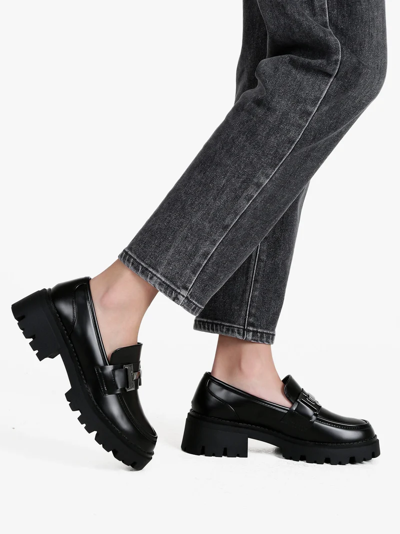 Mocassini donna in ecopelle con suola alta e plateau - nero