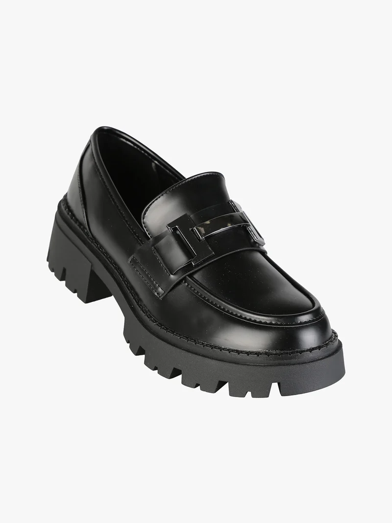 Mocassini donna in ecopelle con suola alta e plateau - nero