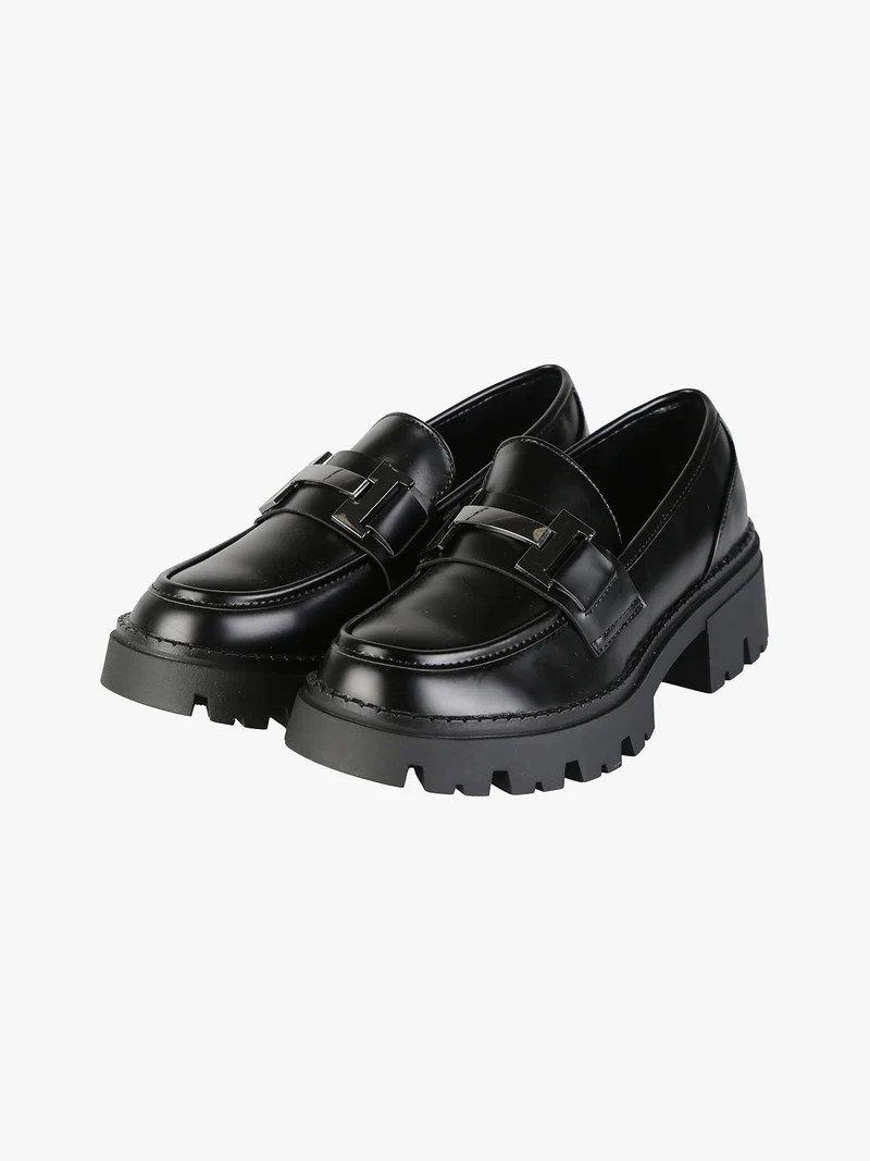 Mocassini donna in ecopelle con suola alta e plateau - nero