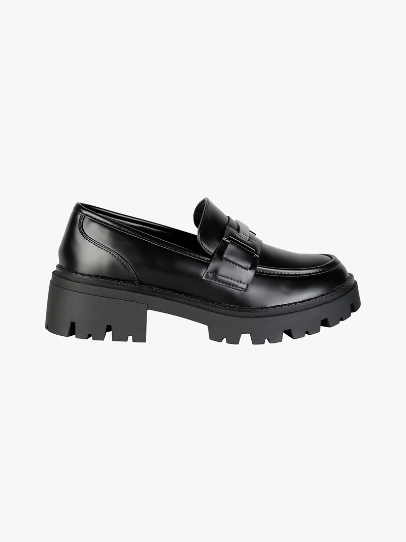 Mocassini donna in ecopelle con suola alta e plateau - nero