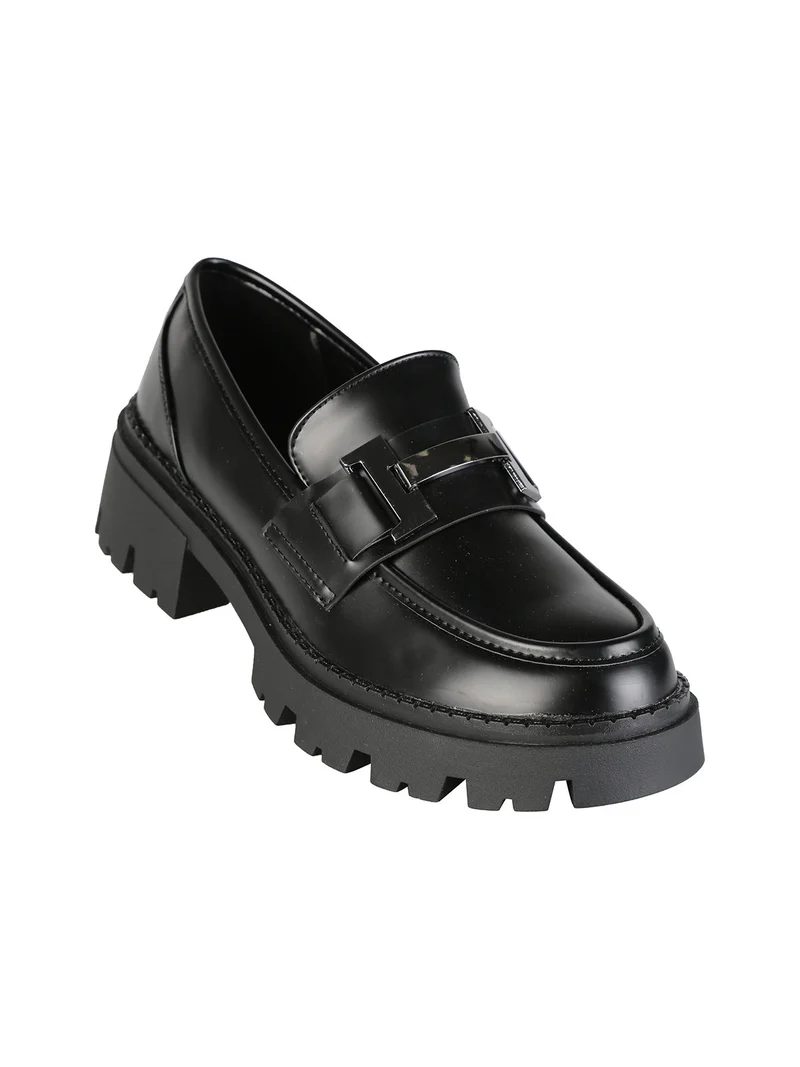 Mocassini donna in ecopelle con suola alta e plateau - nero