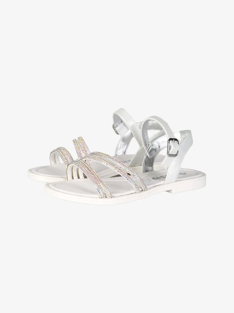 Sandali da ragazza con strass e cinturino con fibbia - bianco