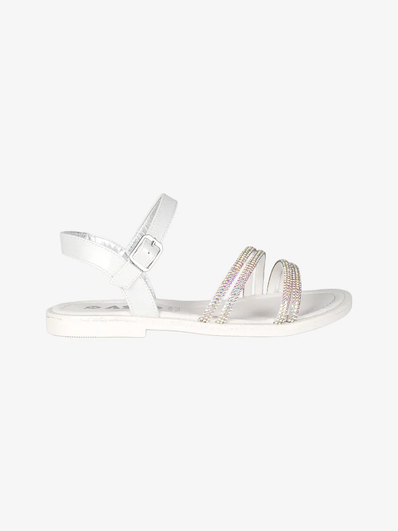 Sandali da ragazza con strass e cinturino con fibbia - bianco
