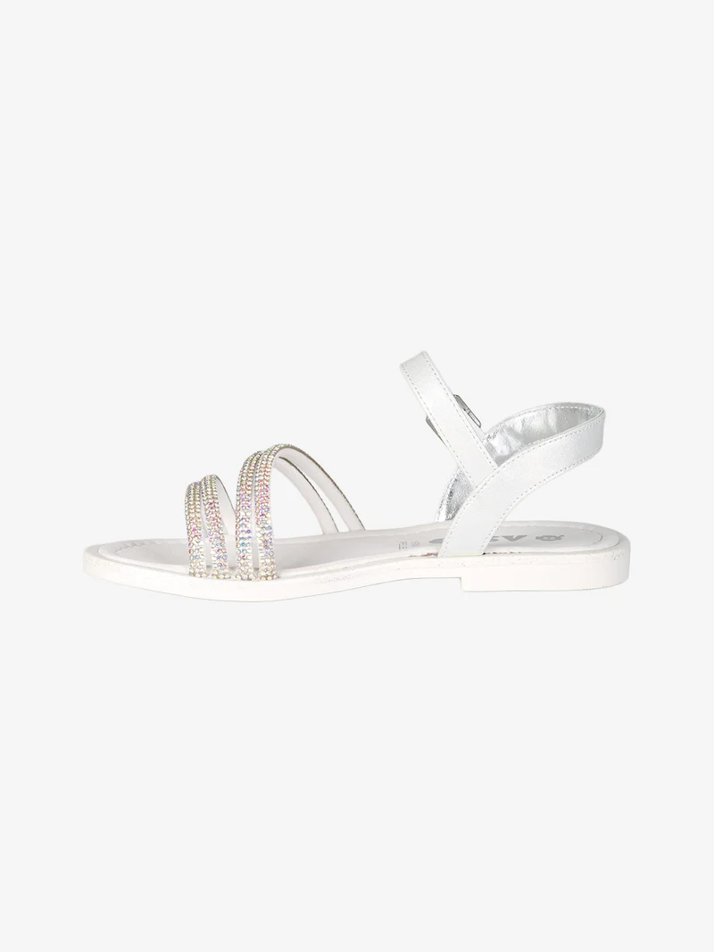 Sandali da ragazza con strass e cinturino con fibbia - bianco