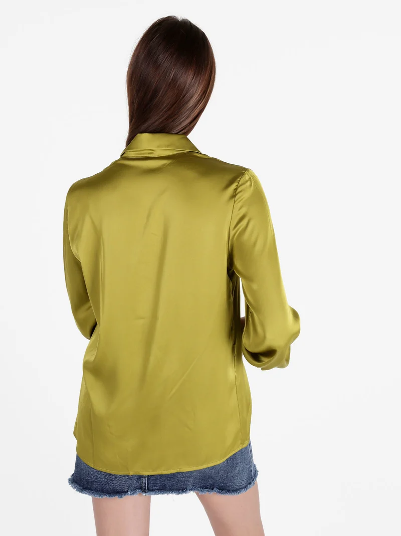 Camicia donna a maniche lunghe effetto raso - oliva