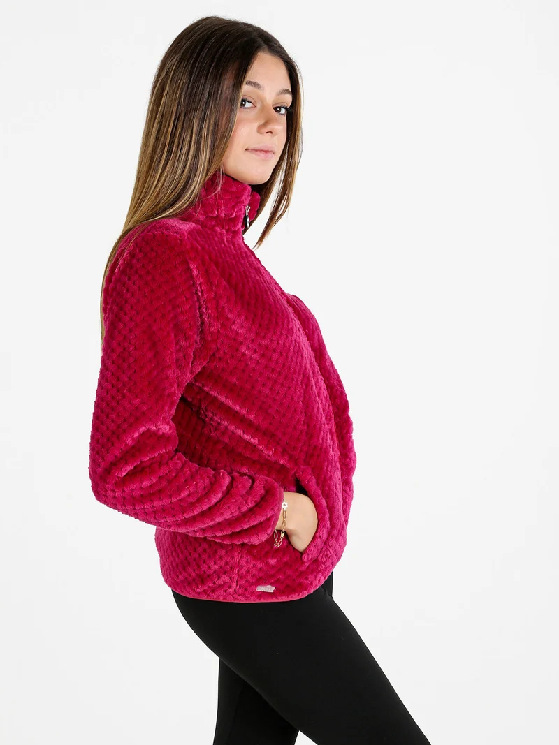 Felpa donna full zip in pile - fucsia