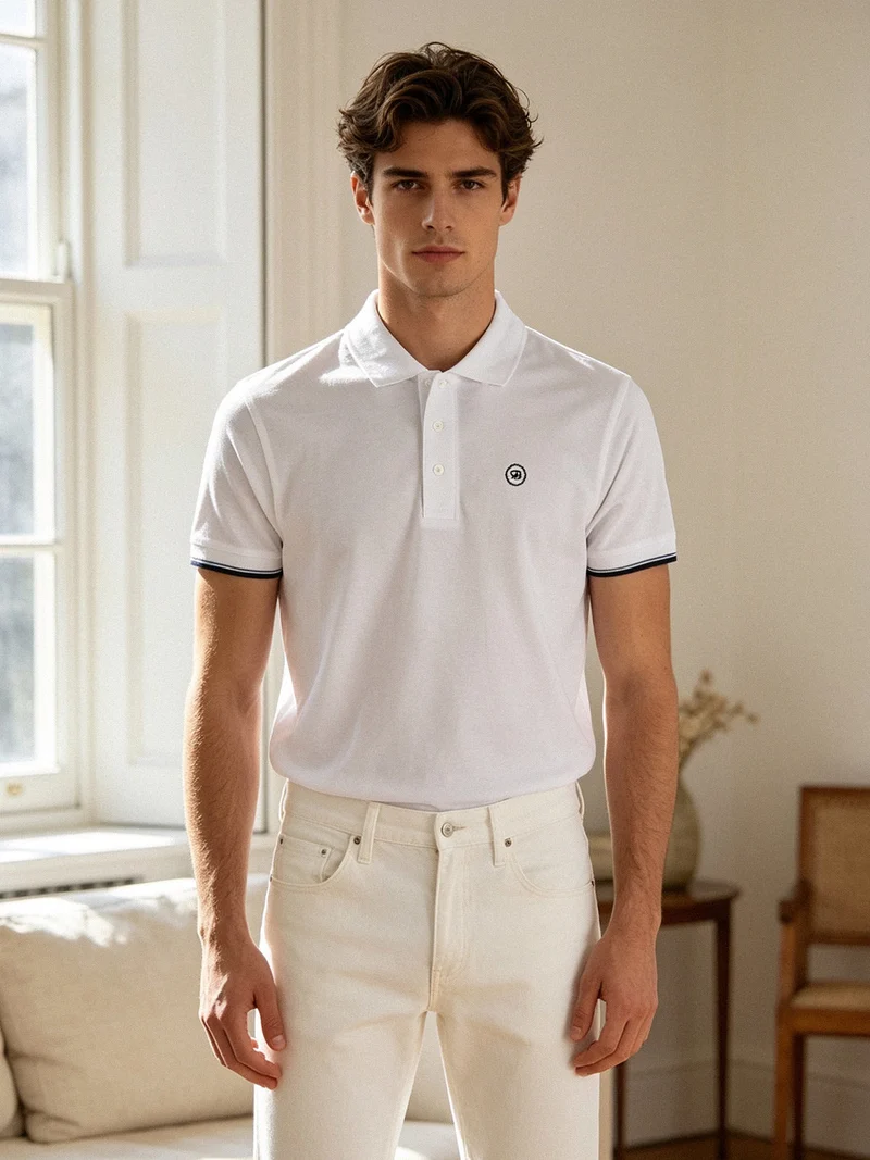 Polo da uomo in cotone a maniche corte - bianco