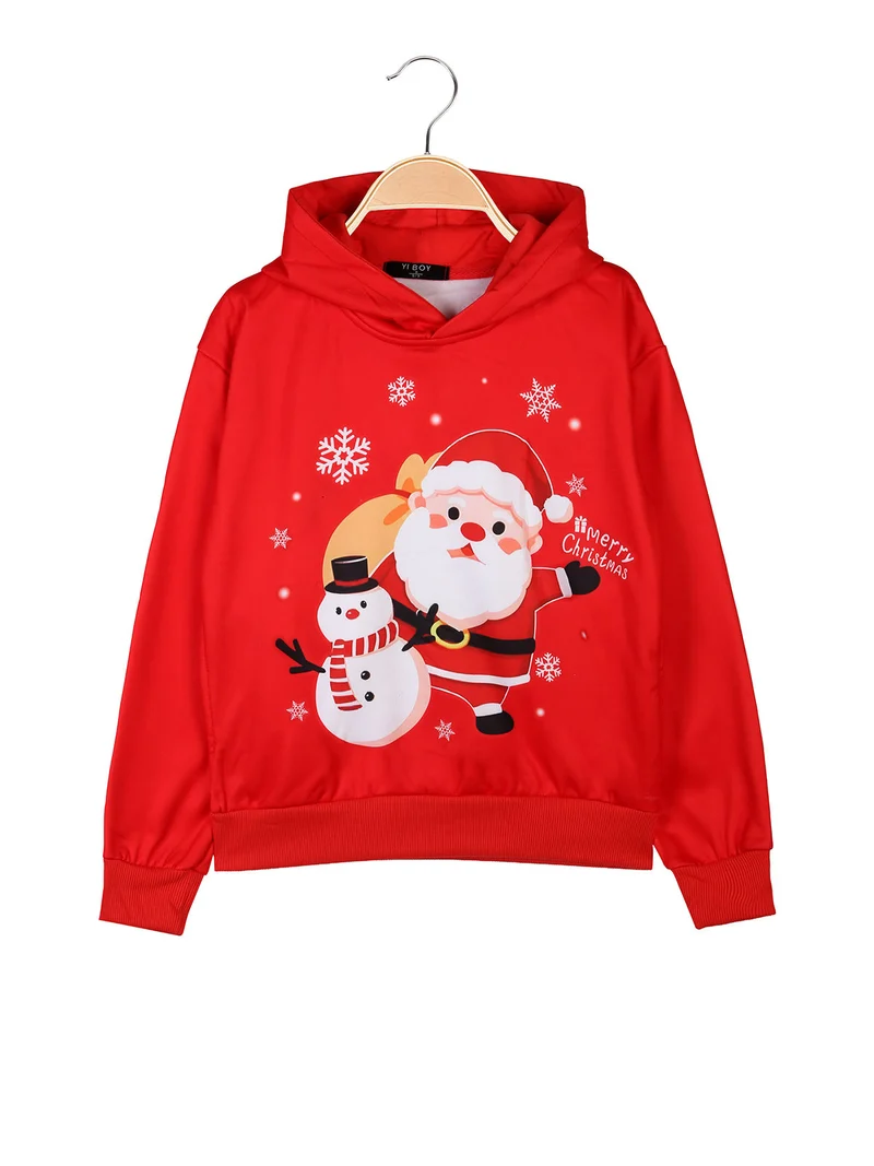 Felpa di Natale da bambini con cappuccio - rosso