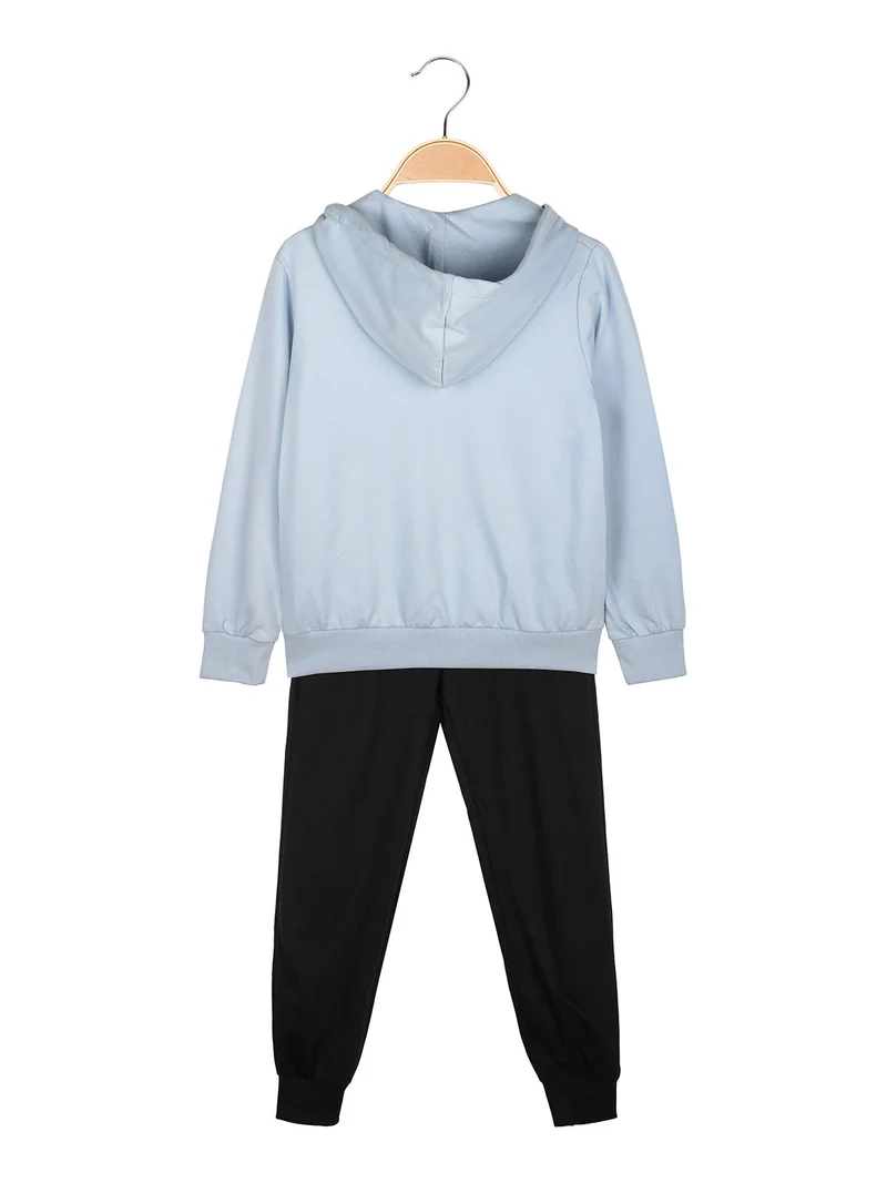 Completo tuta 3 pezzi da bambina con cappuccio e zip - azzurro