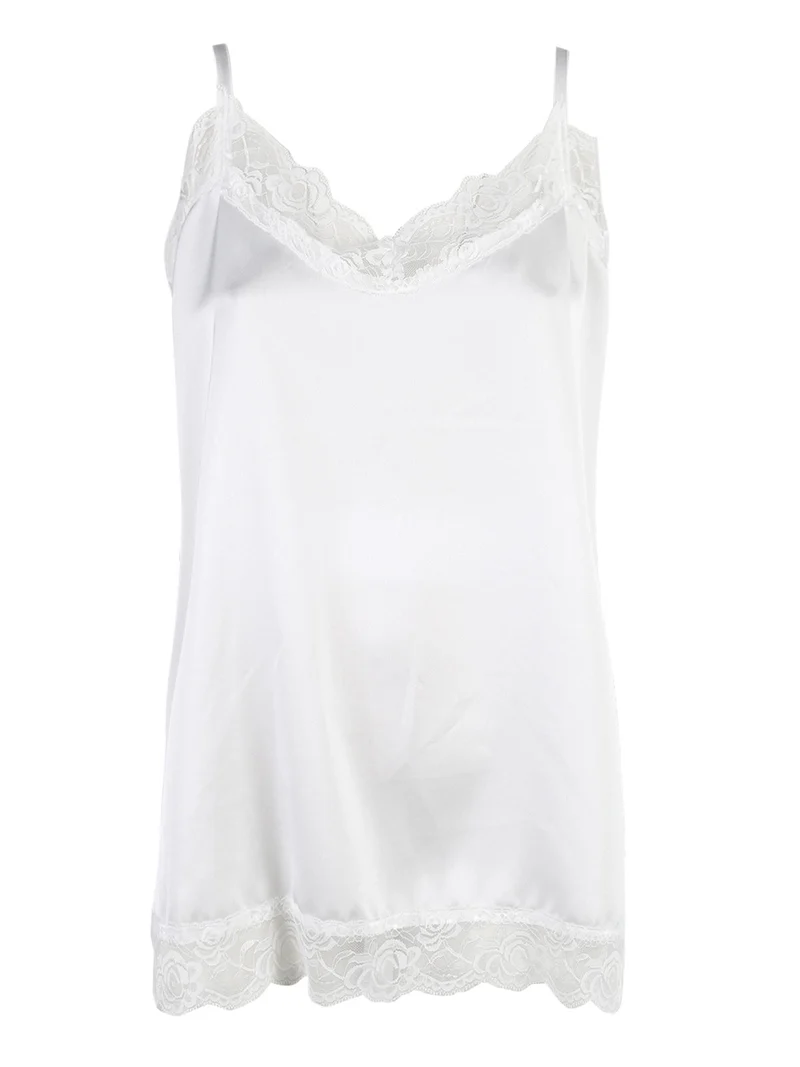 Top donna effetto raso con pizzo - bianco