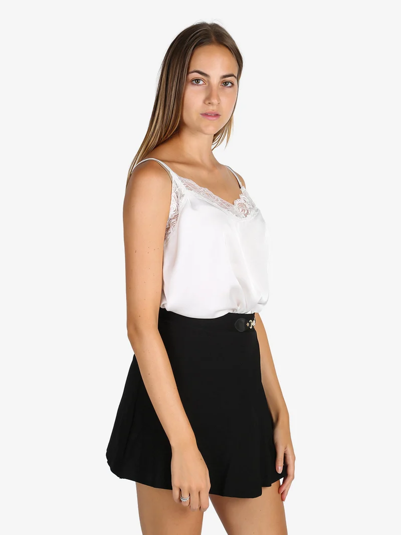 Top donna effetto raso con pizzo - bianco