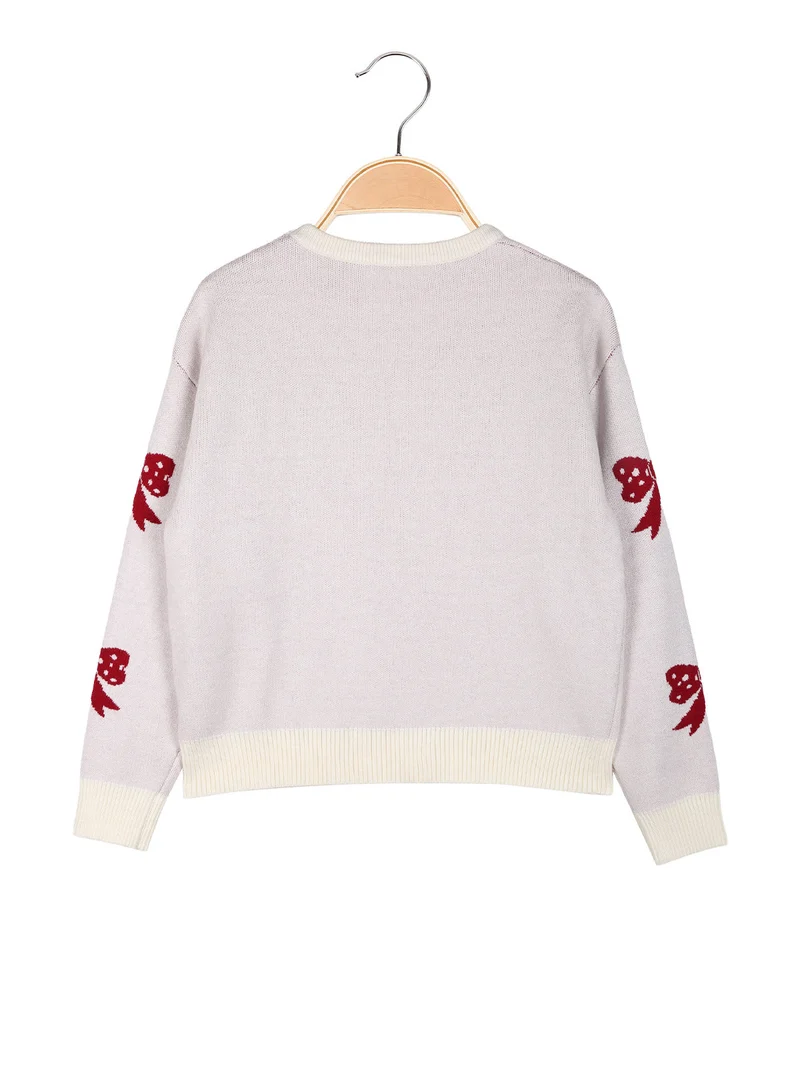 Maglione girocollo da bambina con strass - panna