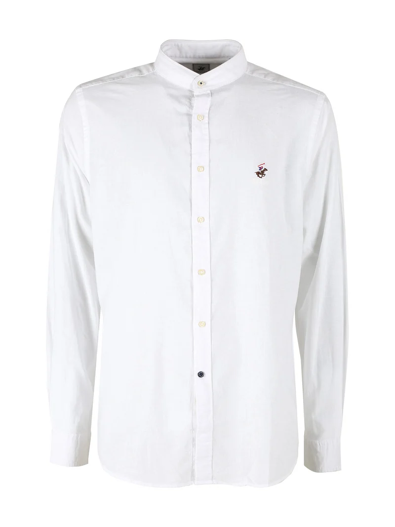 Camicia da uomo alla coreana in misto lino e cotone - bianco