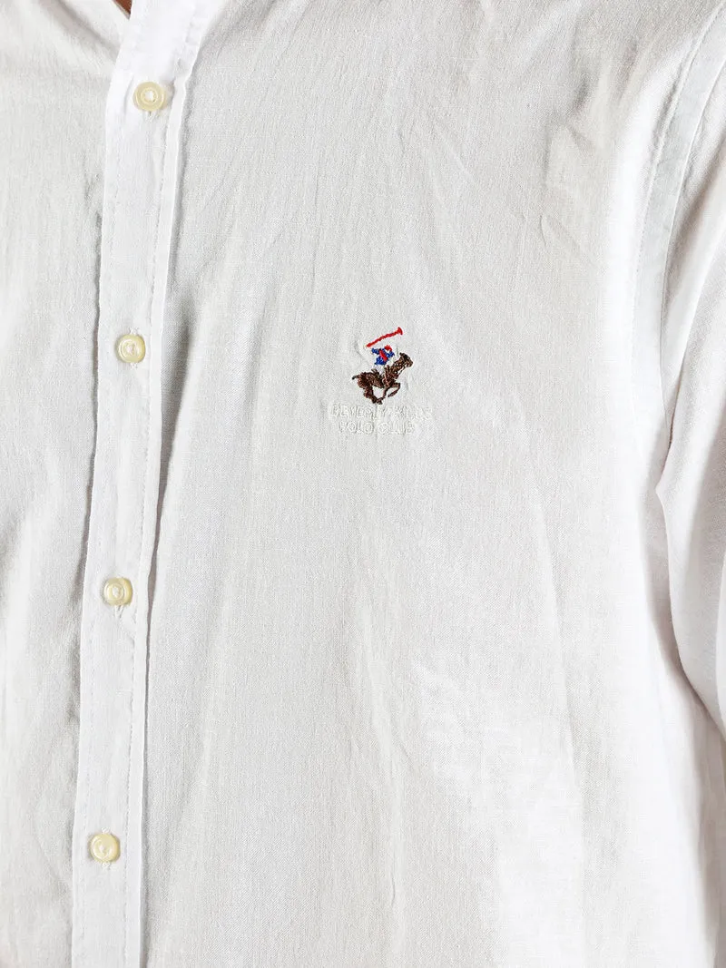 Camicia da uomo alla coreana in misto lino e cotone - bianco
