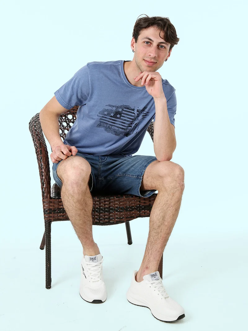 T-shirt da uomo in cotone con stampa - blu