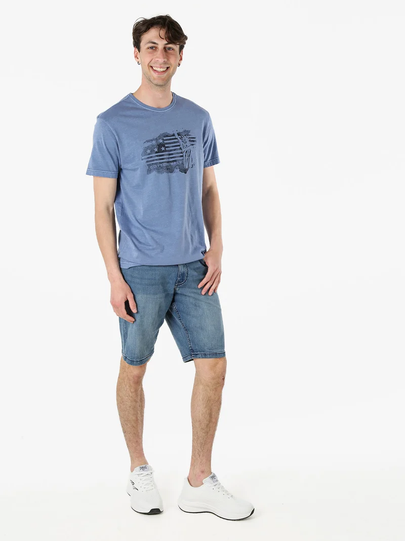 T-shirt da uomo in cotone con stampa - blu