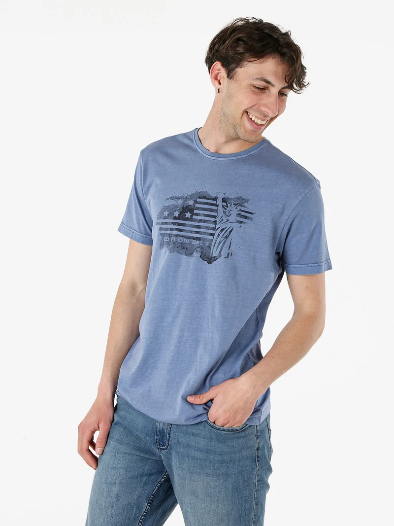 T-shirt da uomo in cotone con stampa - blu