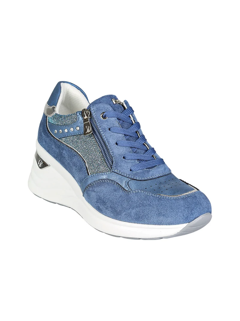 Sneakers donna scamosciate con zeppa - jeans
