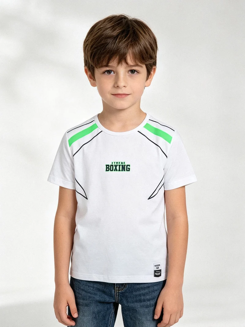 T-shirt girocollo da ragazzo in cotone con logo - bianco