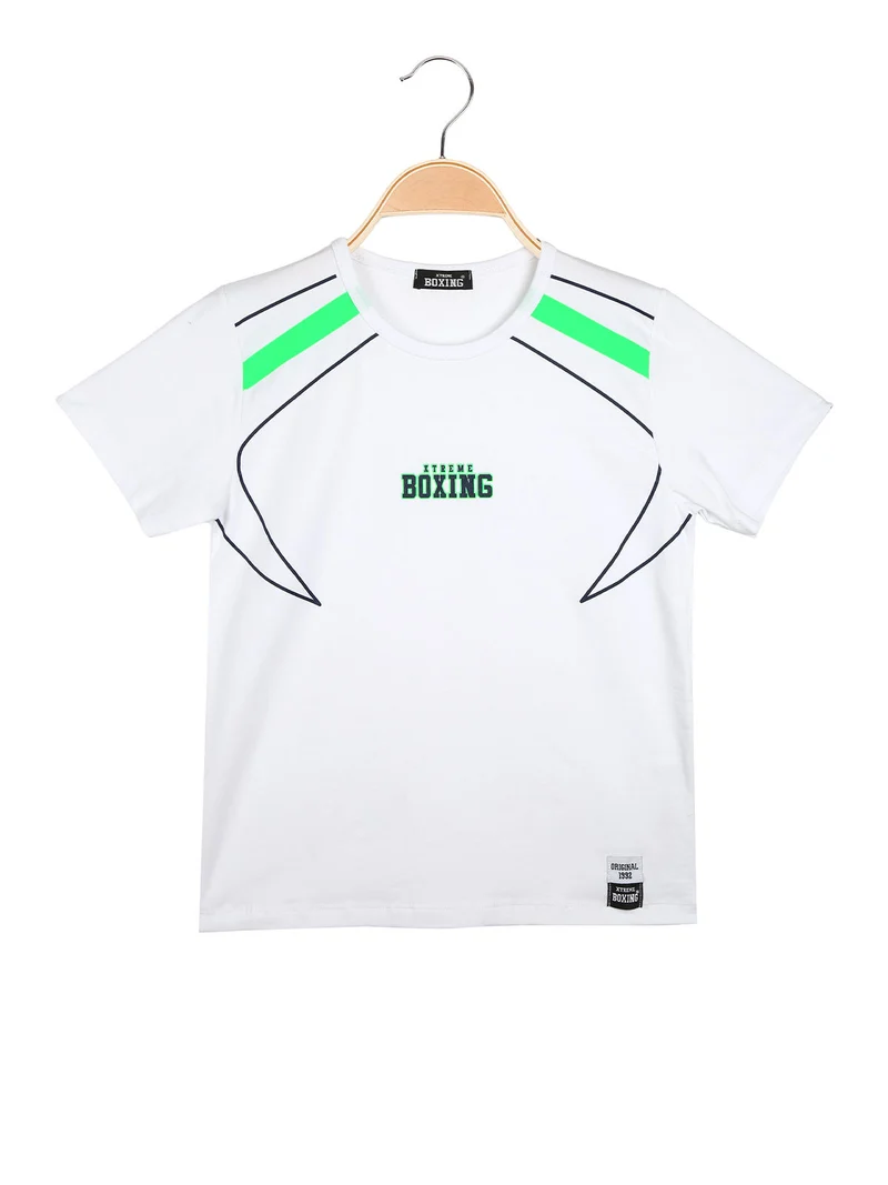 T-shirt girocollo da ragazzo in cotone con logo - bianco