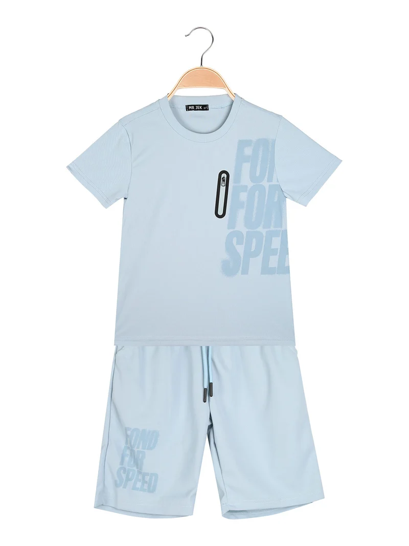 Completo corto da ragazzo con t-shirt e bermuda - azzurro