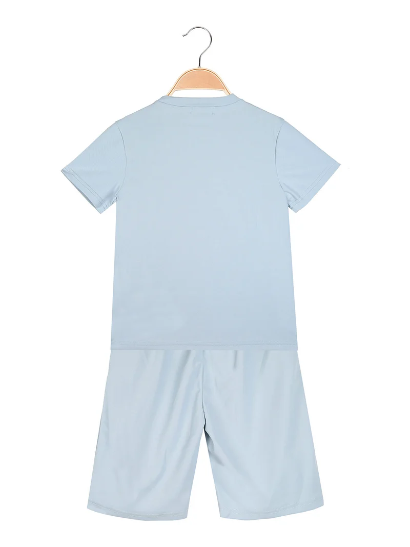 Completo corto da ragazzo con t-shirt e bermuda - azzurro