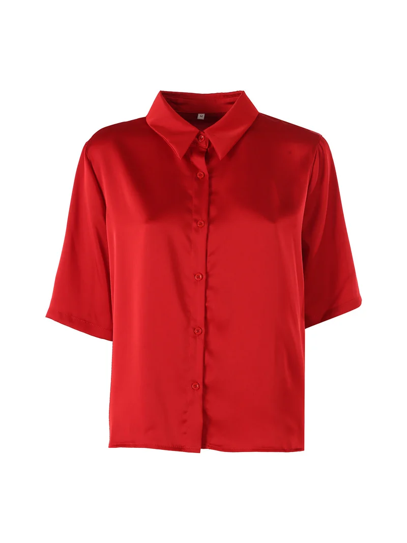Camicia donna a maniche corte effetto raso - rosso