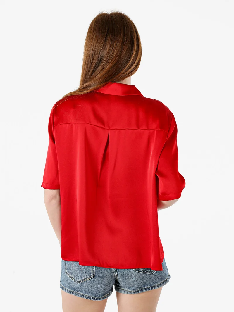 Camicia donna a maniche corte effetto raso - rosso