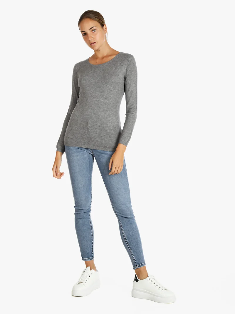 Pullover girocollo donna - grigio