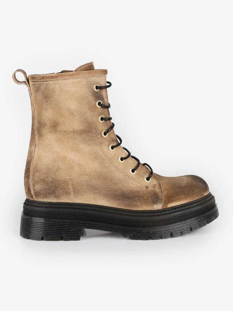 Anfibi in pelle scamosciata donna con plateau - cuoio