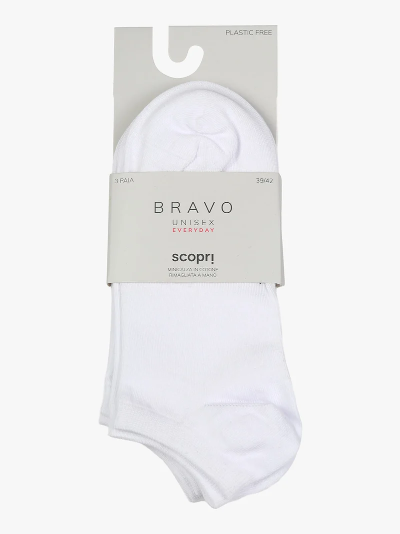 Confezione da 3 paia di minicalze unisex in cotone elasticizzato - bianco