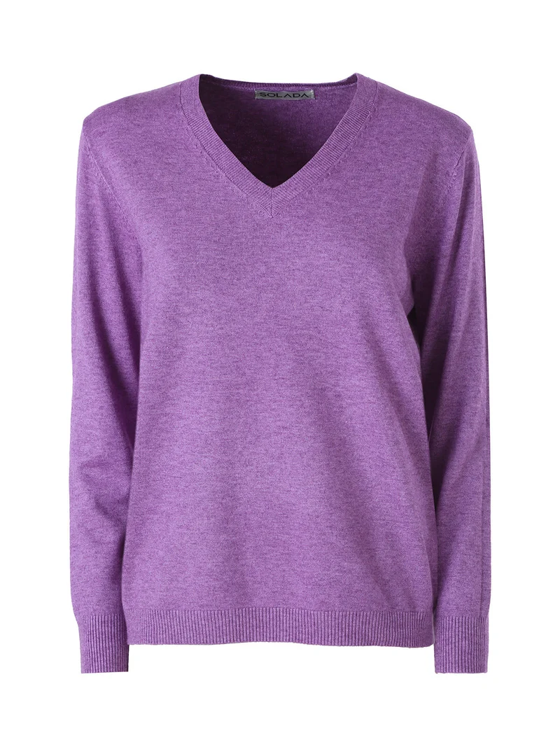 Pullover donna in maglia con scollo a V - viola