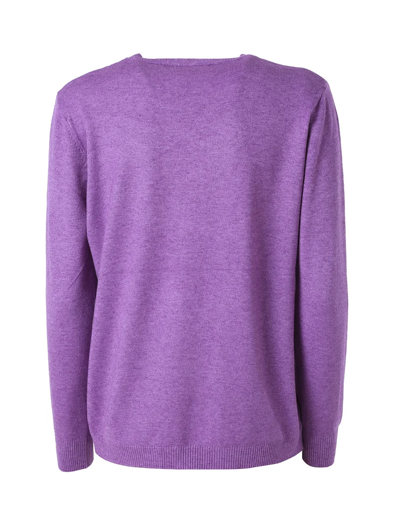 Pullover donna in maglia con scollo a V - viola