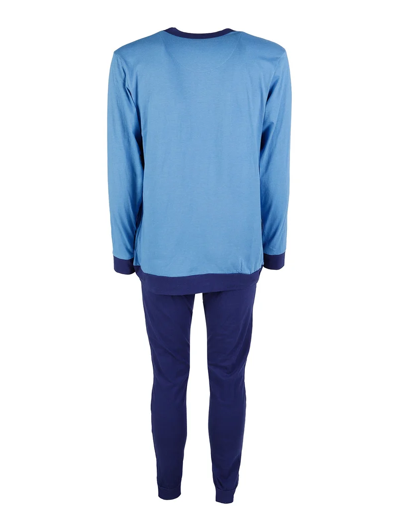 Pigiama lungo uomo con stampa sul petto in cotone - blu