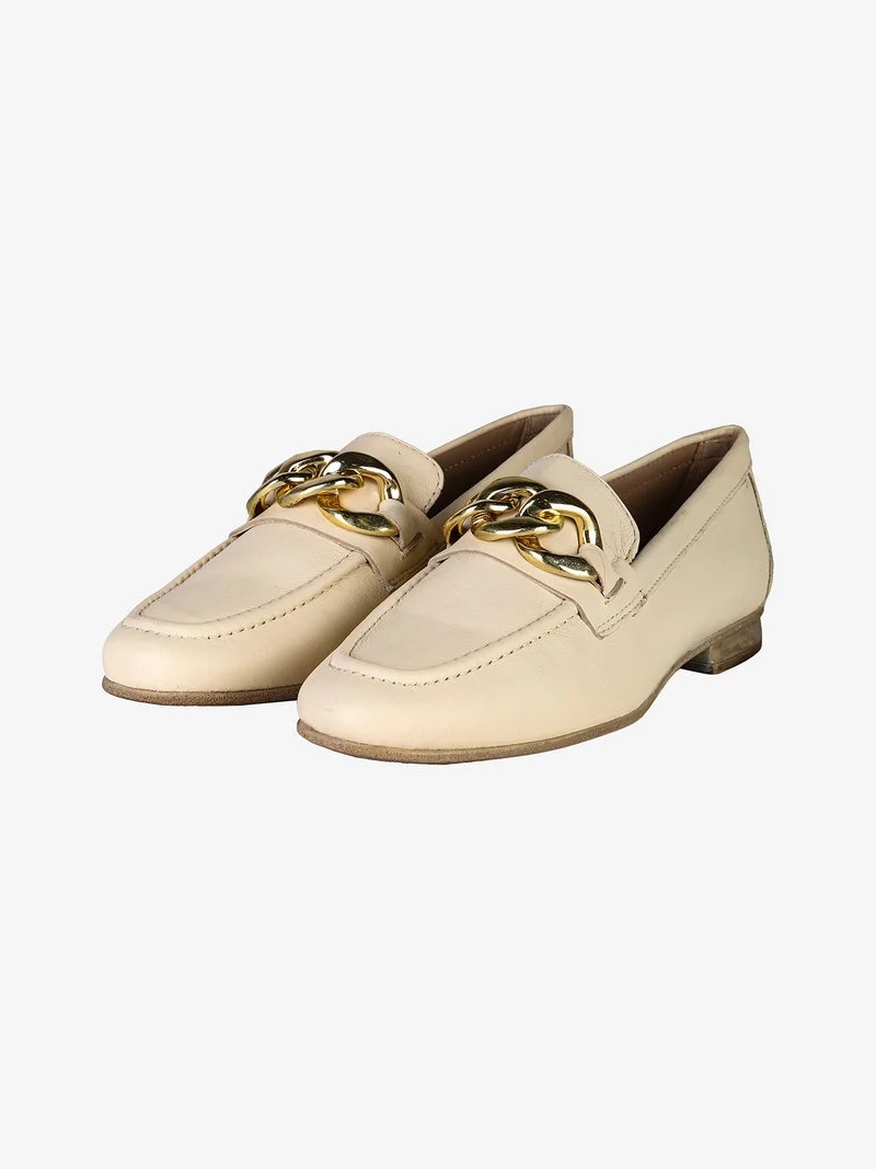 Mocassini donna in vera pelle con catena - beige