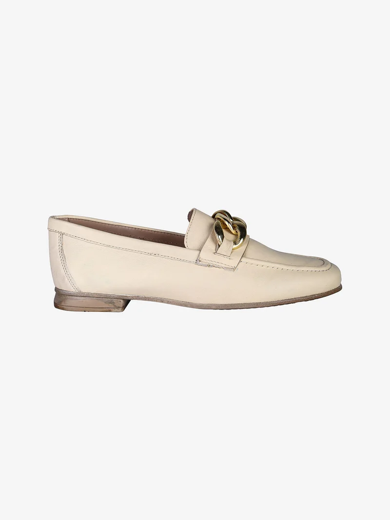 Mocassini donna in vera pelle con catena - beige