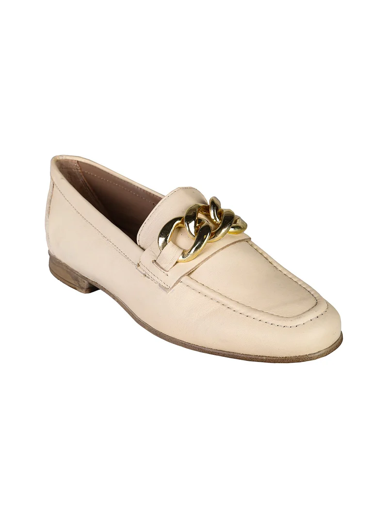 Mocassini donna in vera pelle con catena - beige