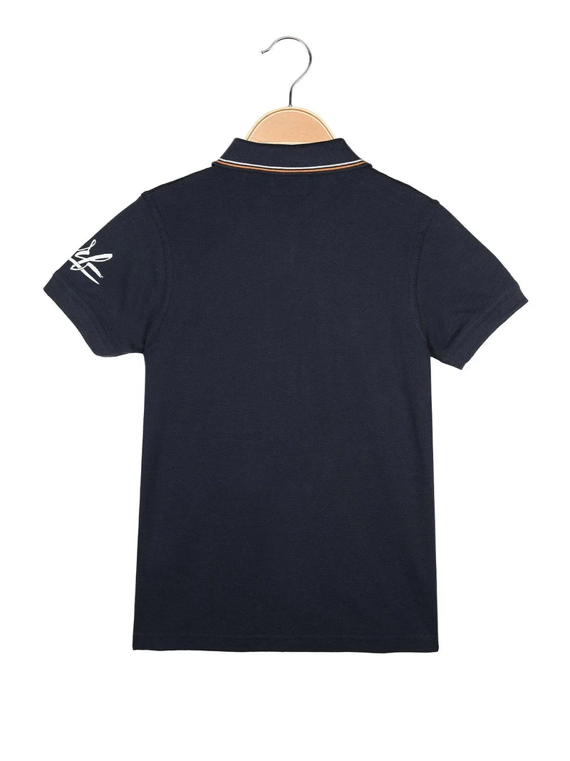 Polo da bambino a manica corta con scritta - blu scuro