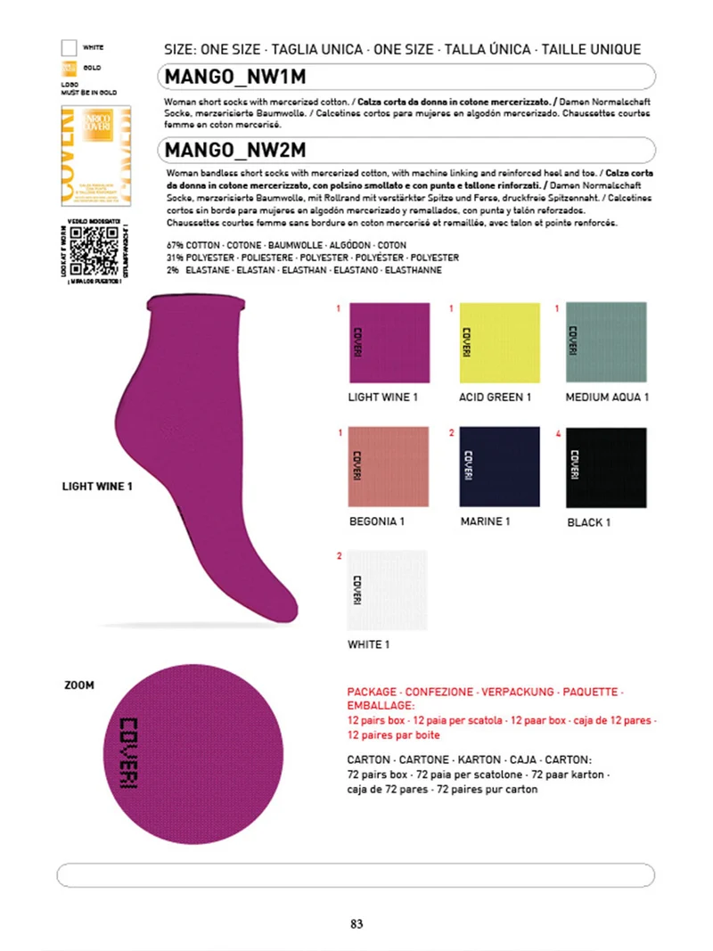 Calze corte da donna in cotone mercerizzato - fucsia