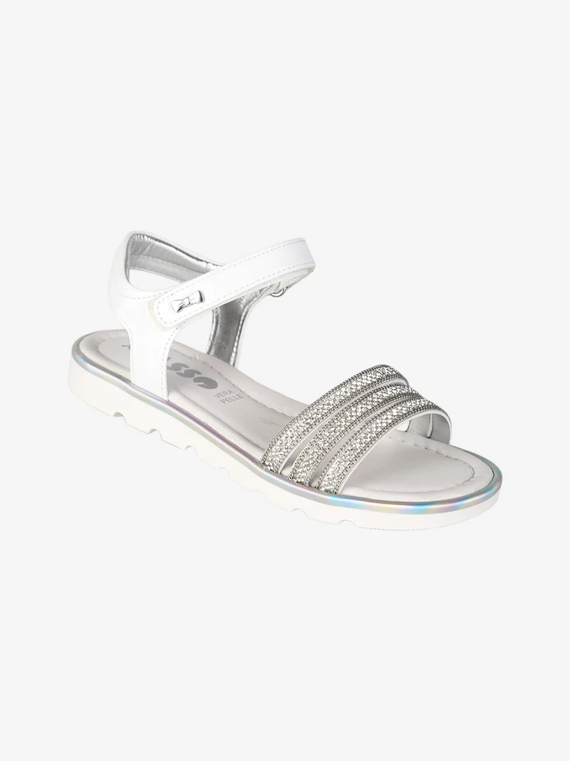 Sandali da ragazza con strass e cinturino a strappo - bianco