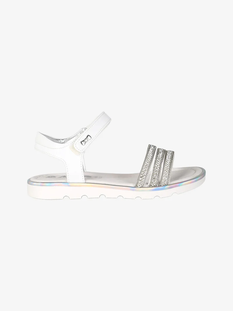 Sandali da ragazza con strass e cinturino a strappo - bianco