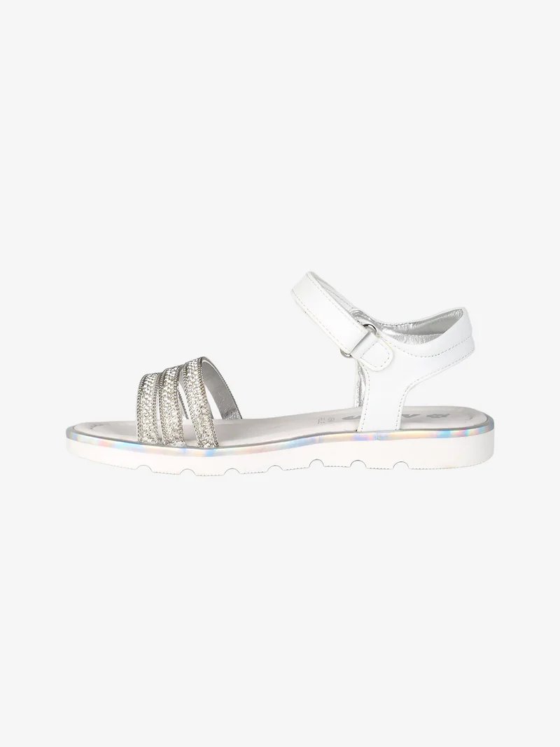 Sandali da ragazza con strass e cinturino a strappo - bianco